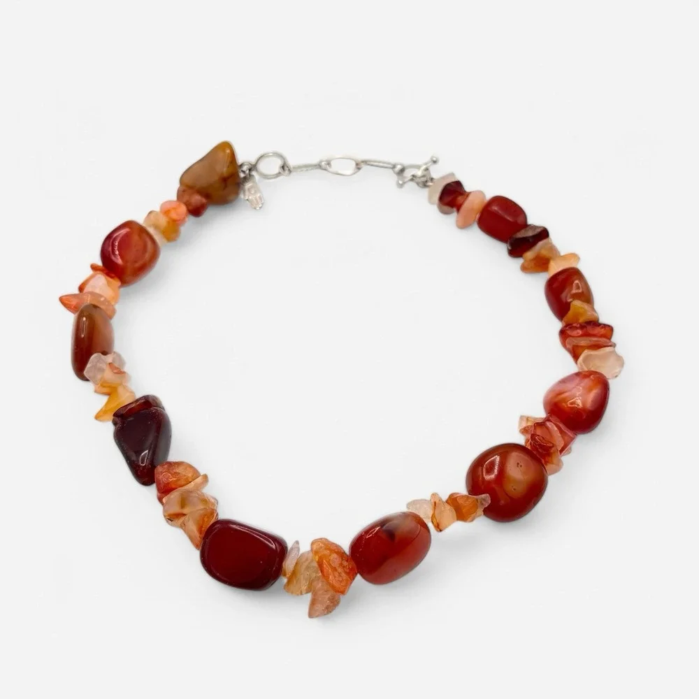 Vintage Orange Carnelian Necklace‎ Sterling Silver Milagros Hand Handpicked
